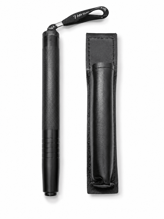 Teleskopická ocelová hůl Black Airsoft DEFENDER 50 cm s koženým pouzdrem