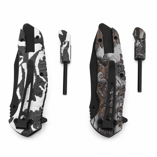 Cuțit pliabil WILD CAMO cu aprinzător din feroceriu – 21 cm