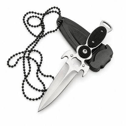 Kompaktes Messer Black AirSoft DAGGER mit Etui und Kette