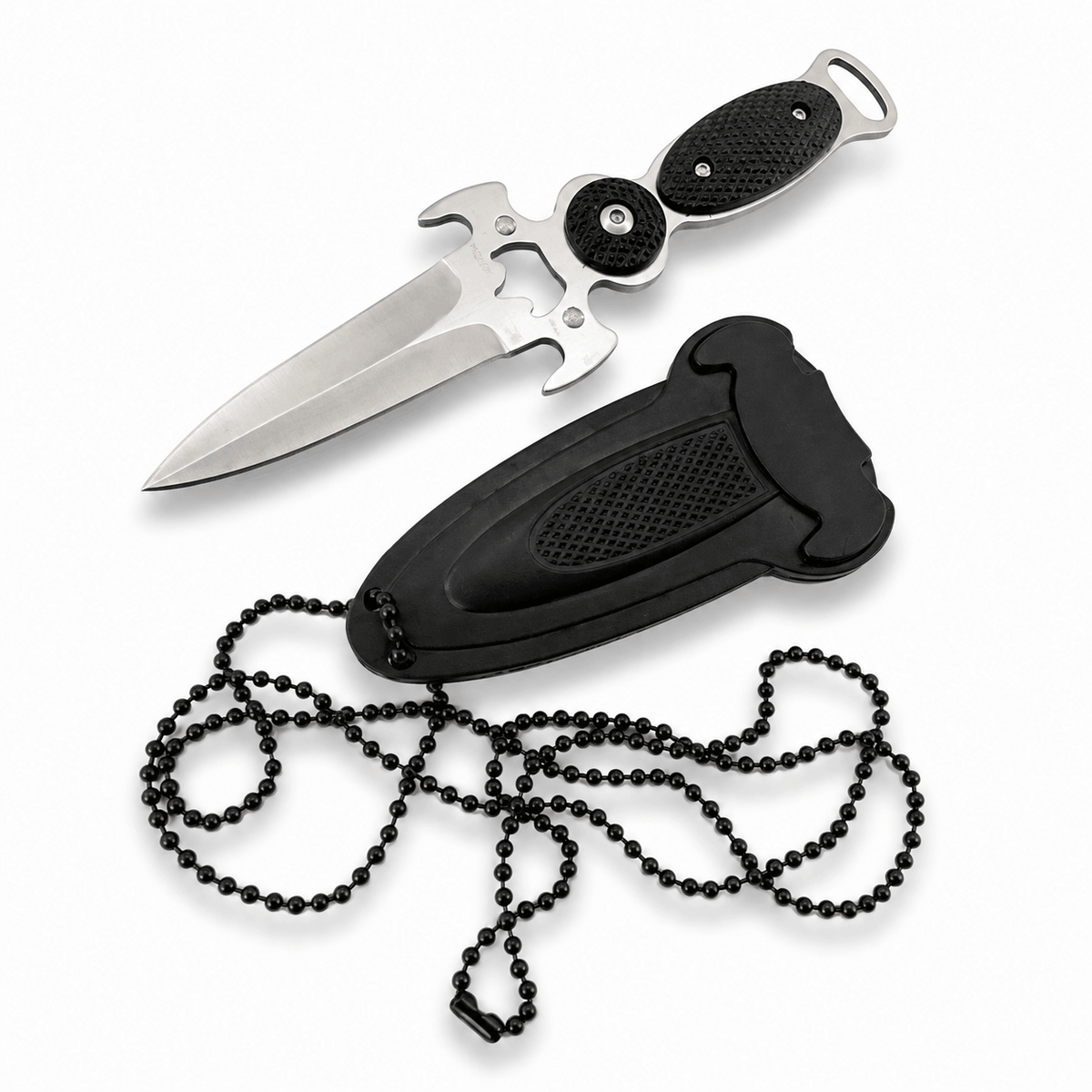 Kompaktes Messer Black AirSoft DAGGER mit Etui und Kette