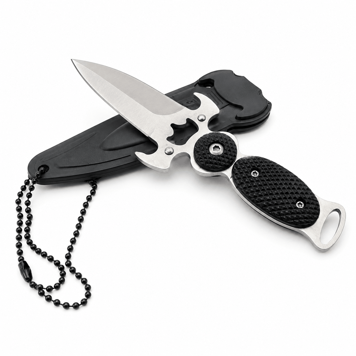 Kompaktes Messer Black AirSoft DAGGER mit Etui und Kette