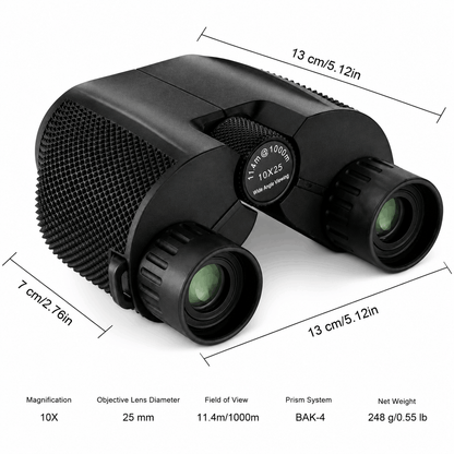 Компактен бинокъл 10x25 с BAK-4 призма и FMC покритие