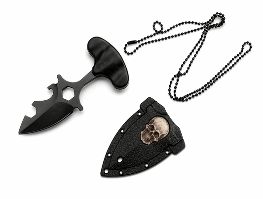 🎁 Nůž na krk s pouzdrem a řetízkem lebky (100% sleva)
