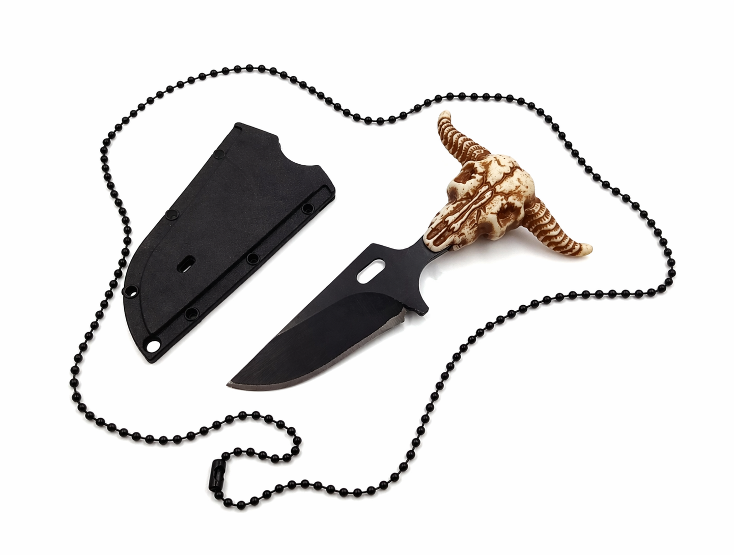 🎁 Nůž na krk s pouzdrem a přívěskem lebky býka (100% sleva)